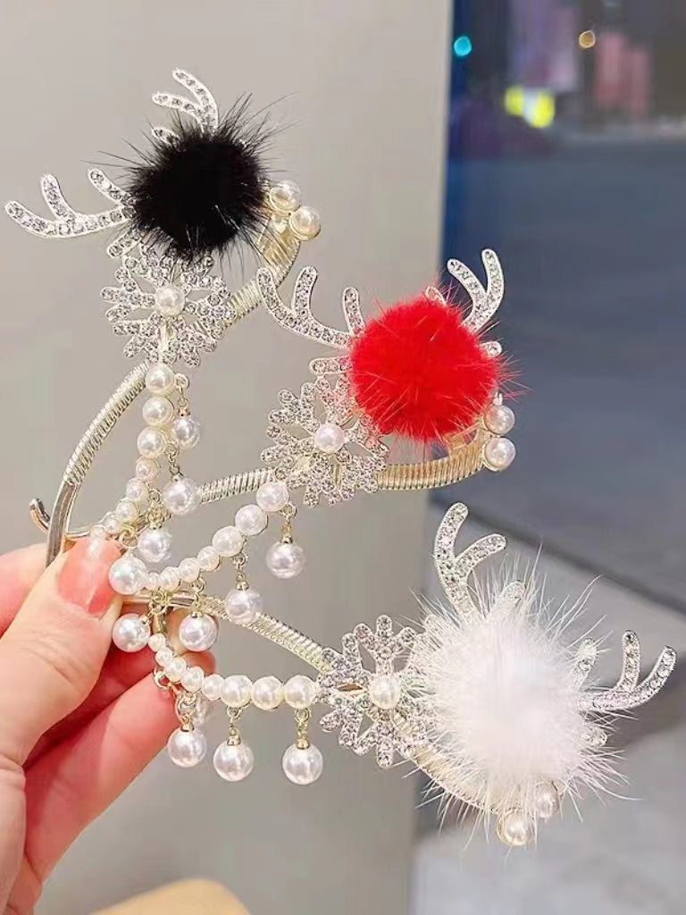 Deer Antler Pearl Rabbit Fur Hair Clip