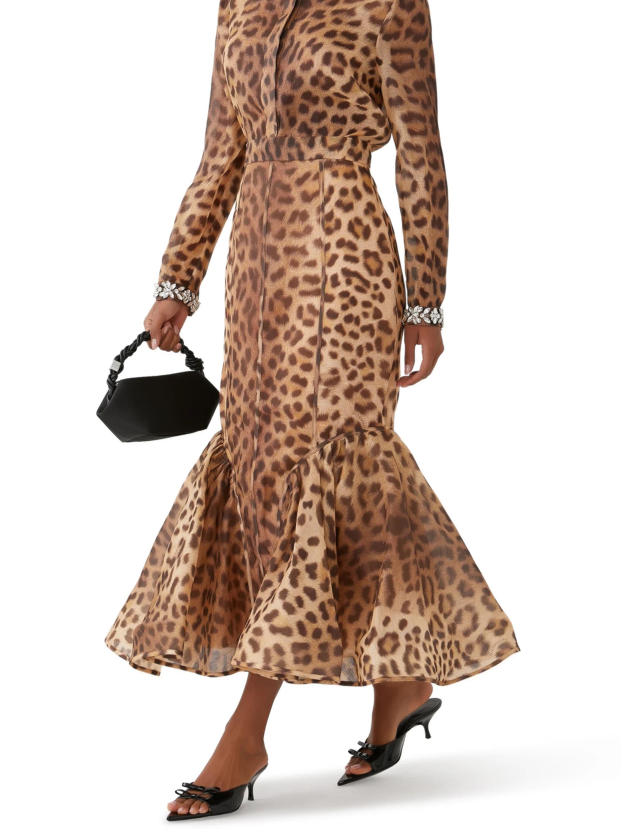 Leopard Panelled Pencil Skirt
