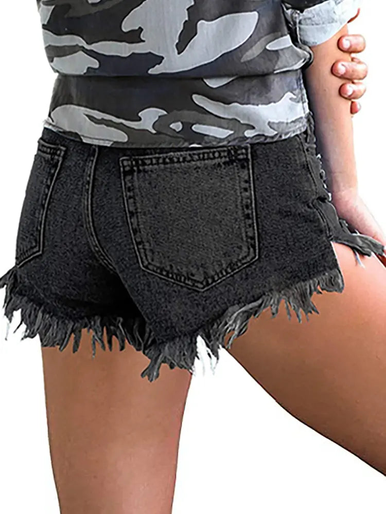 Ripped Fringe Stretch Shorts