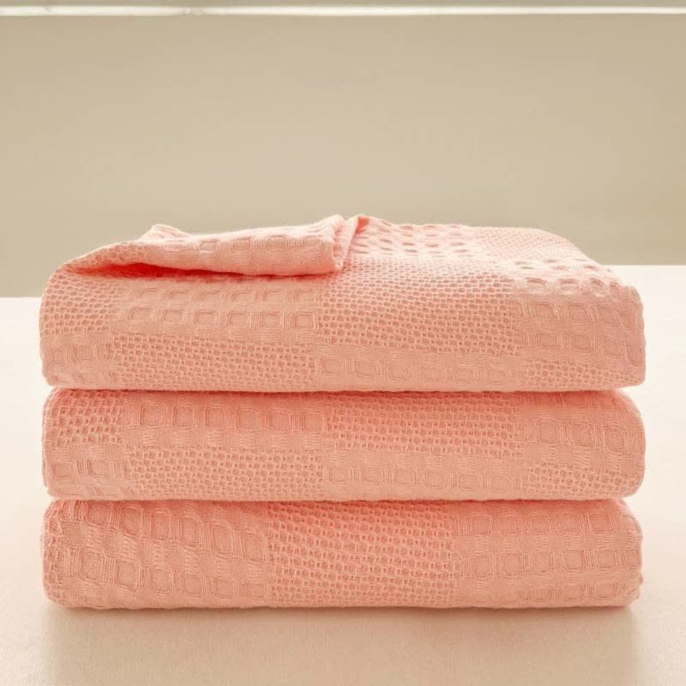 Blush Waffle Checkered Blanket