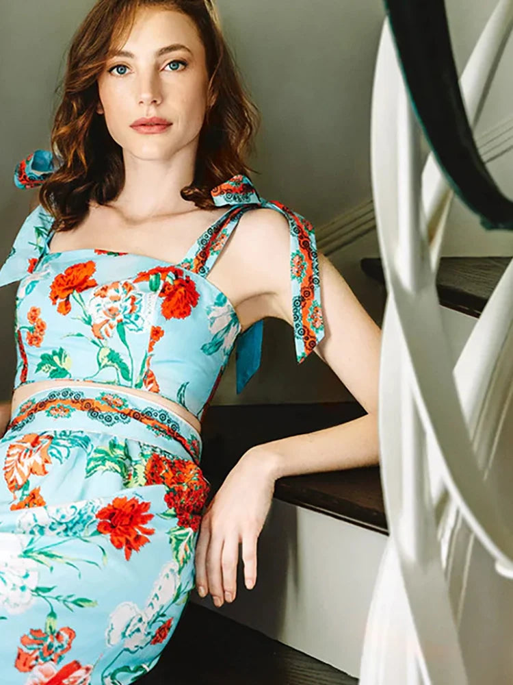 Lace Trim Tie-Up French Style Bikini Set