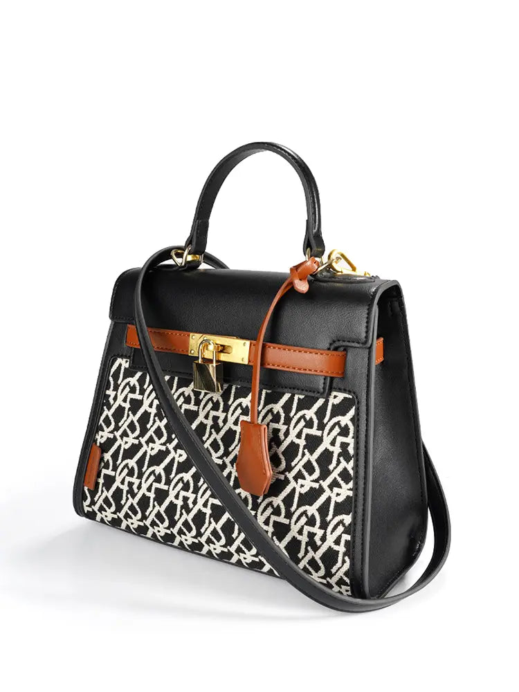 Branded Jacquard Stitch Kelly-Style Shoulder & Top Handle Bag