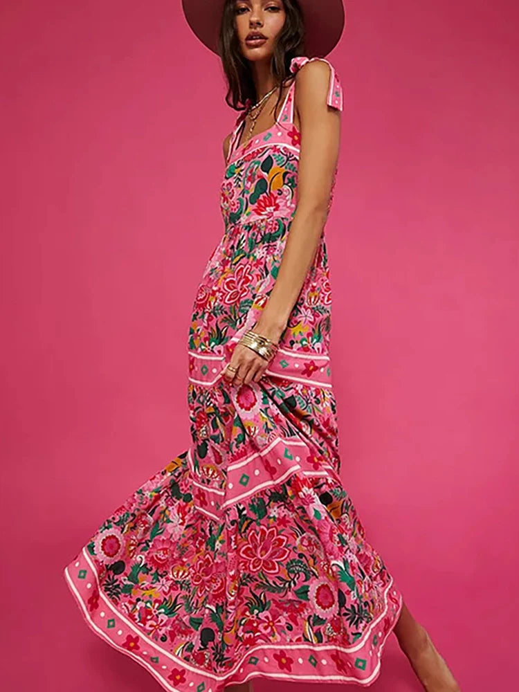 Floral Bowknot Tie One-Piece Swimsuit