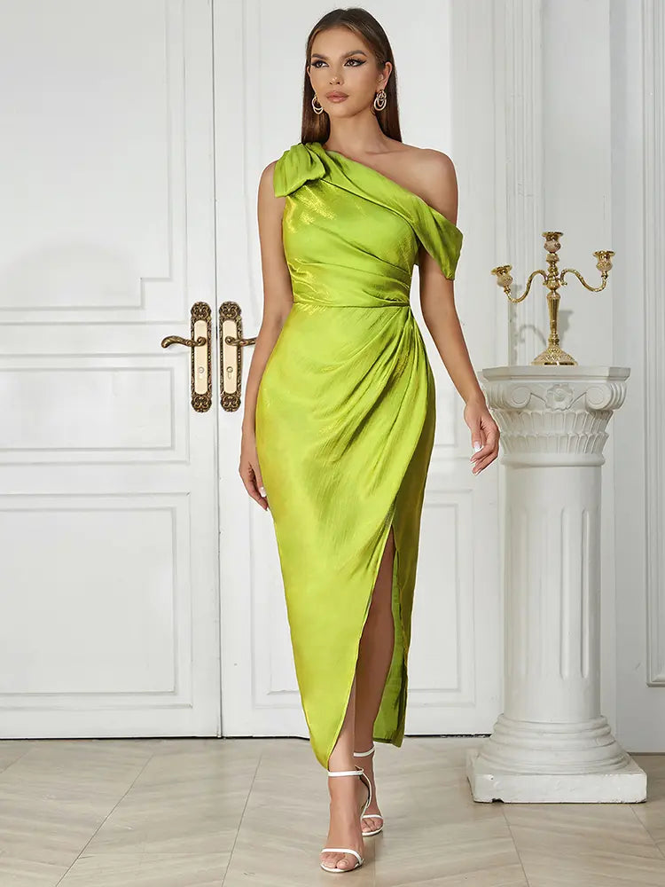 Sexy Asymmetric Shoulder Long Evening Dress