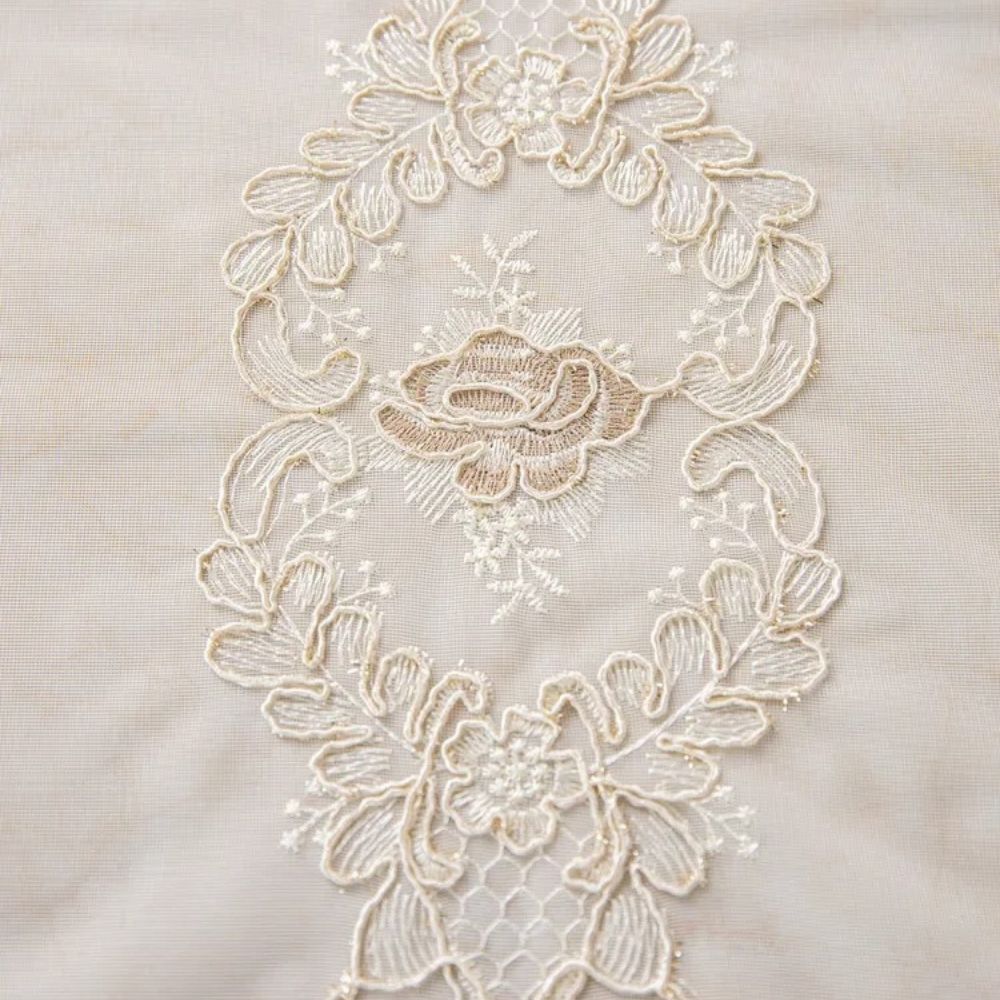 Elegant lace sheer curtains with floral embroidery, luxury window drapes for bedroom or living room decor