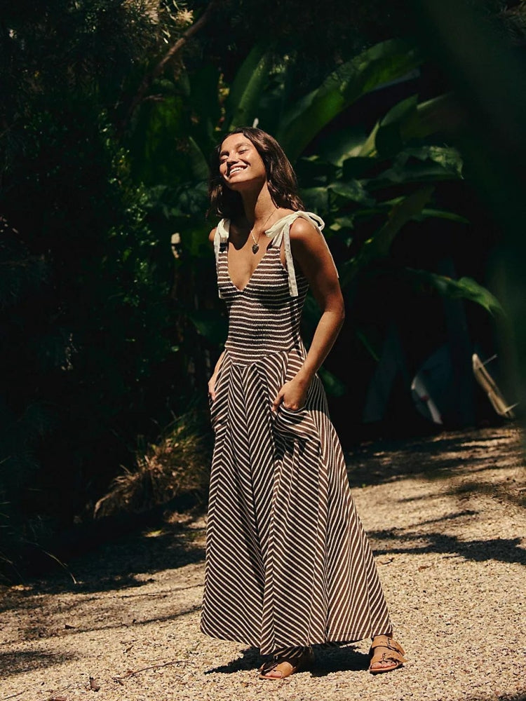 Resort Backless Tie V-neck Dress