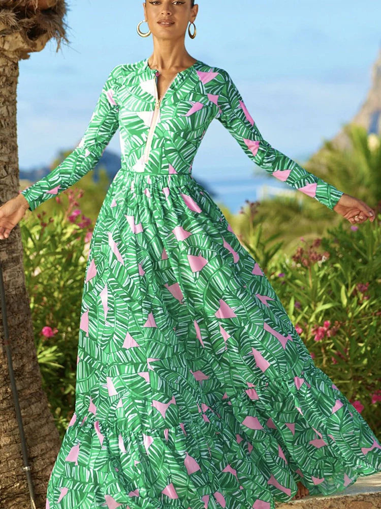 Green Zip-Up Floral Surf Set