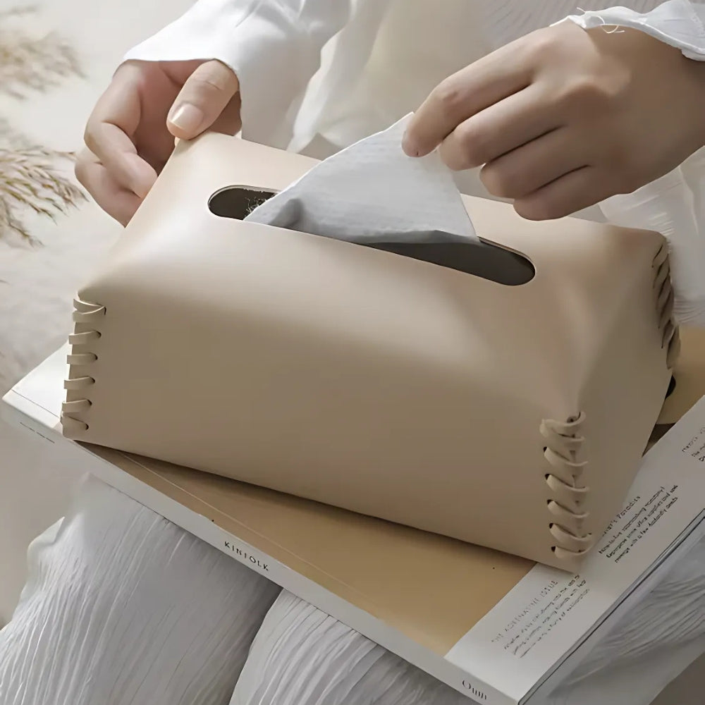 Stitched Leather Tissue Box Holder
