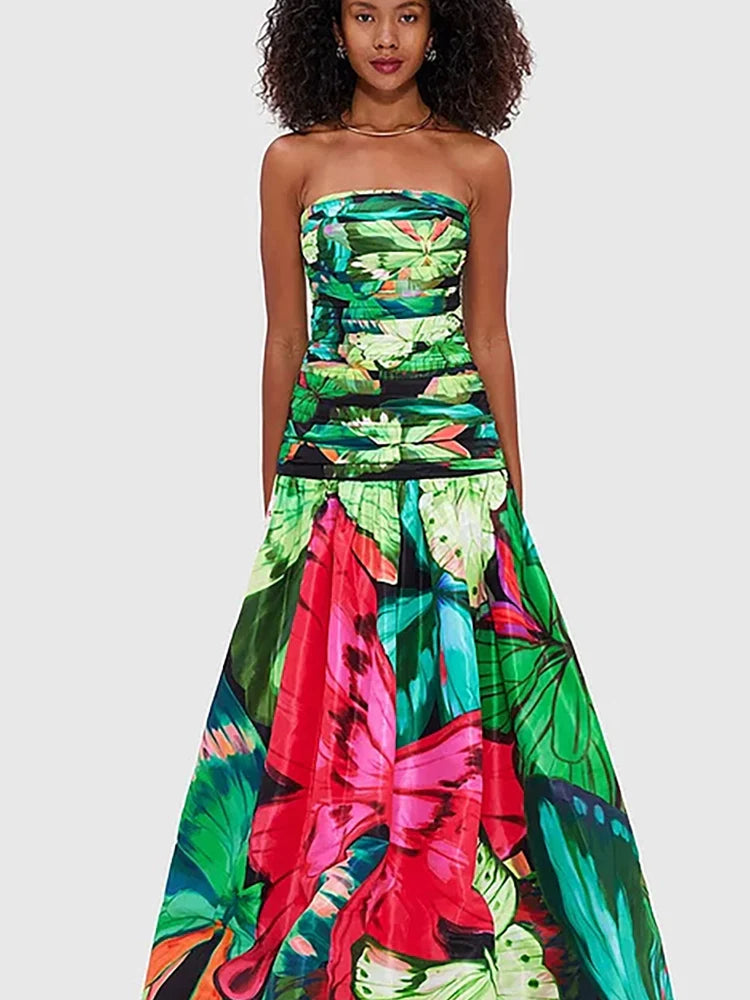 Butterfly Print Ruched Slimming Swimsuit Set