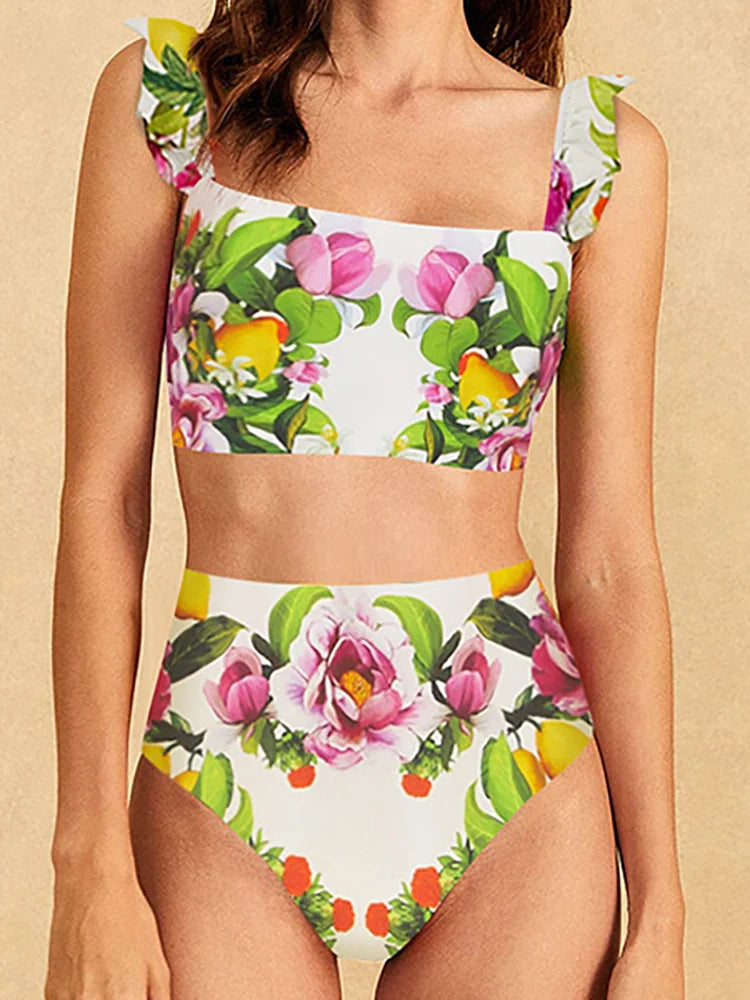 Floral Print High-Waist Bikini Set