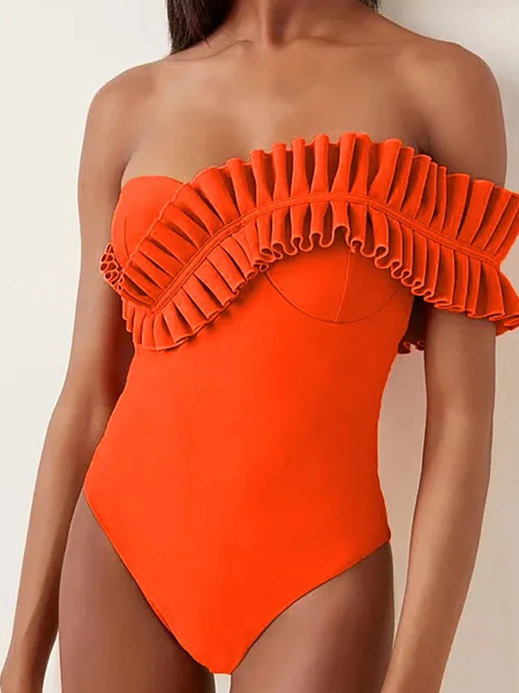 Ruffled Ruched One Piece Swimsuit