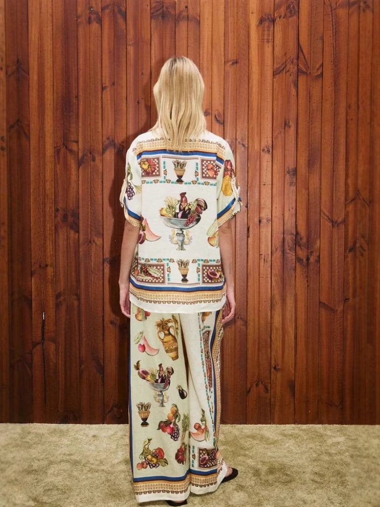 Linen Vacation Drawstring Long Pants Set