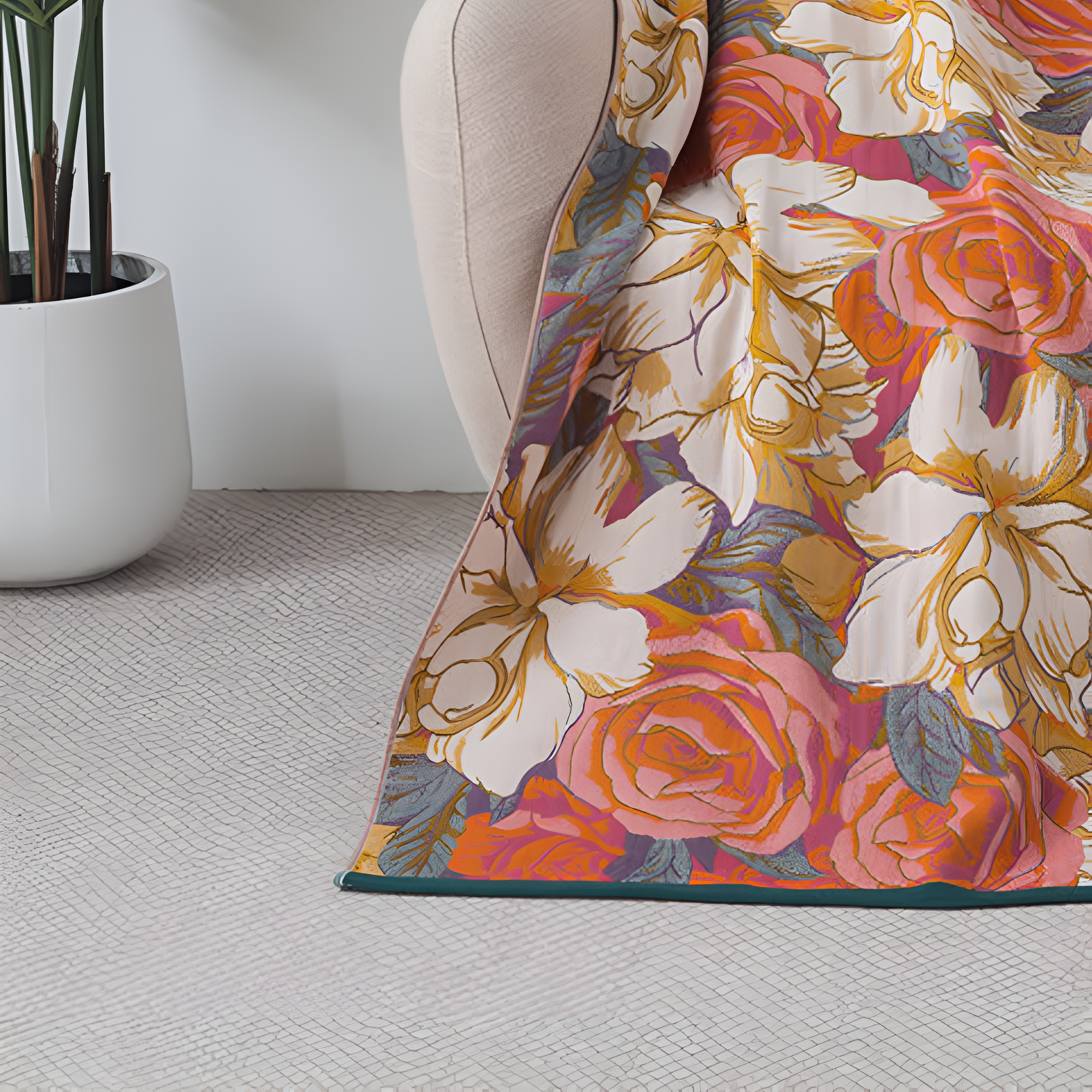 Floral throw blanket with red rose and white flower design, soft decorative sofa and bed cover in vibrant colors