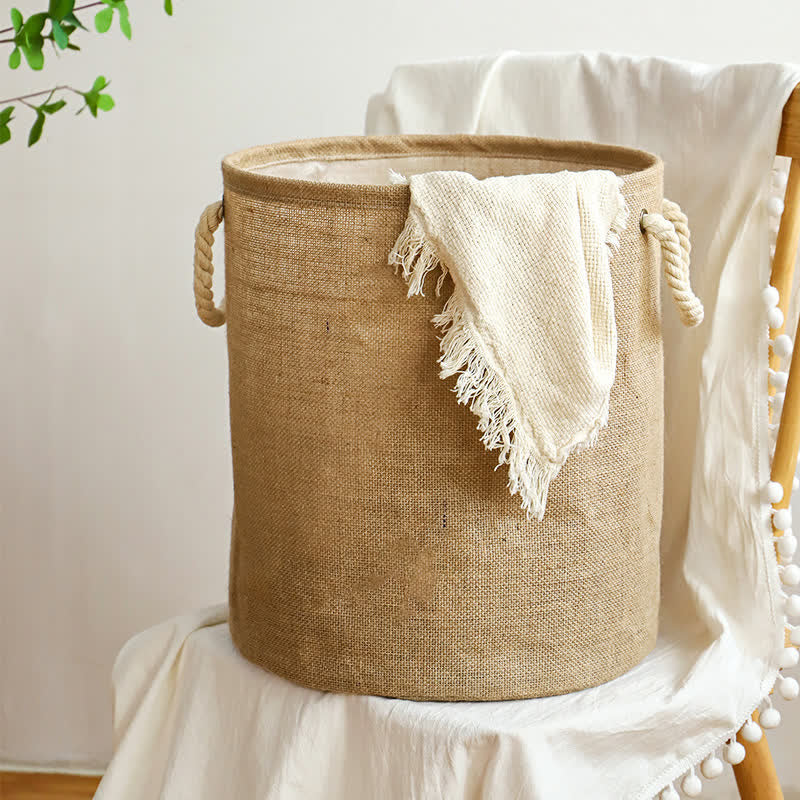Space-Saving Water-Repellent Foldable Cotton-Linen Laundry Basket