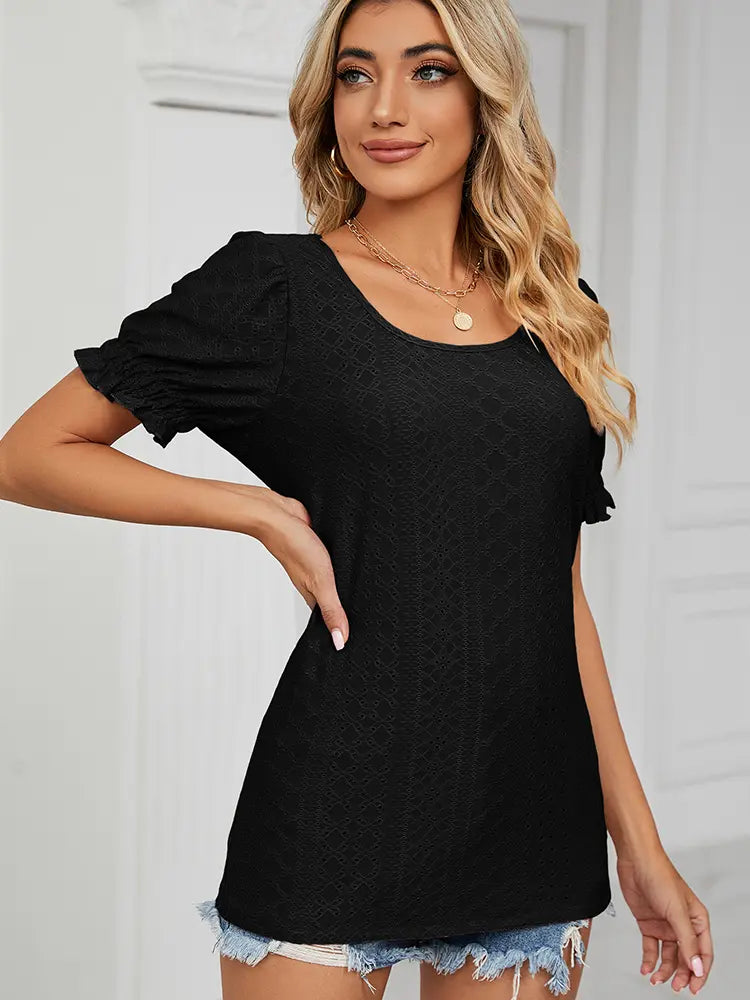Summer Solid Crew-Neck Princess Sleeve Top