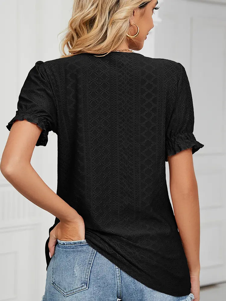 Summer Solid Crew-Neck Princess Sleeve Top