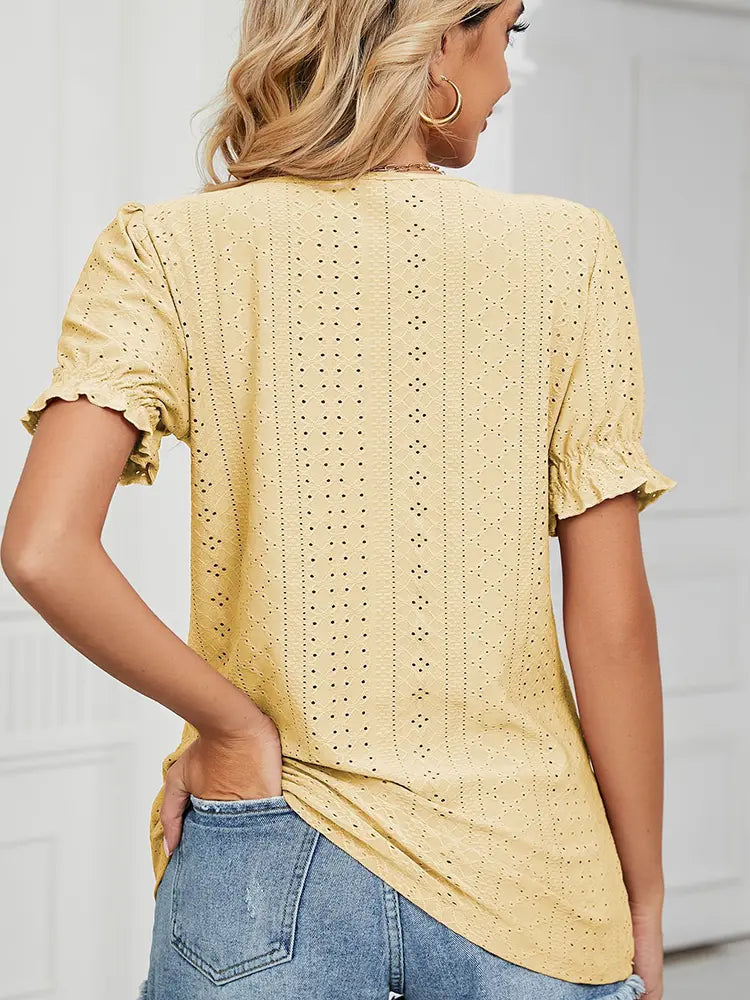 Summer Solid Crew-Neck Princess Sleeve Top