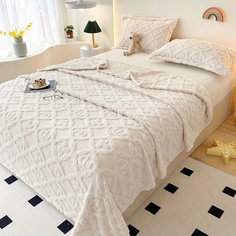 Leaf Embroidery Fleece Winter Blanket