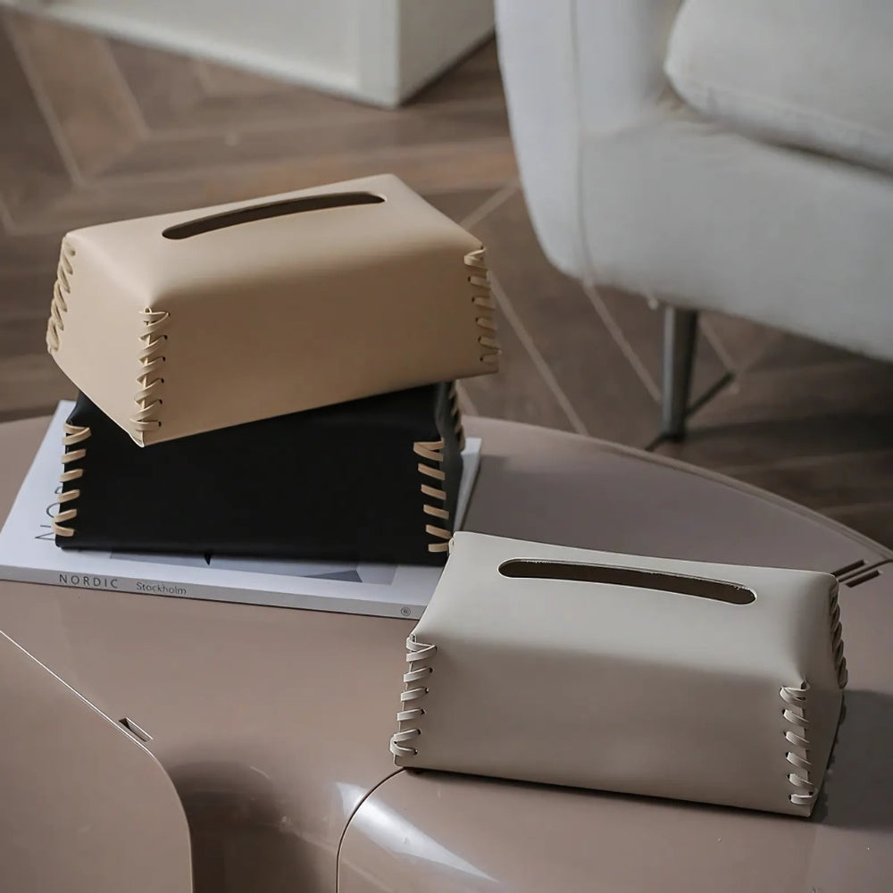 Stitched Leather Tissue Box Holder