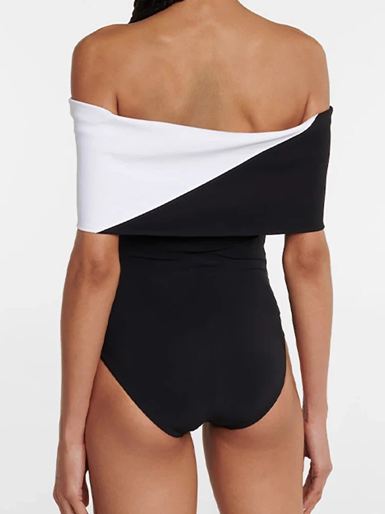 Colorblock Minimal One Piece Swimsuit Set
