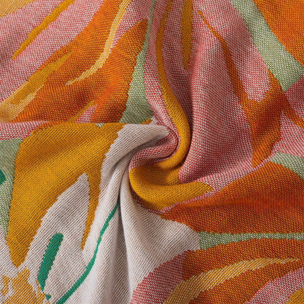 Floral cotton throw blanket with oversized pink and orange flower pattern, lightweight decorative sofa and bed cover