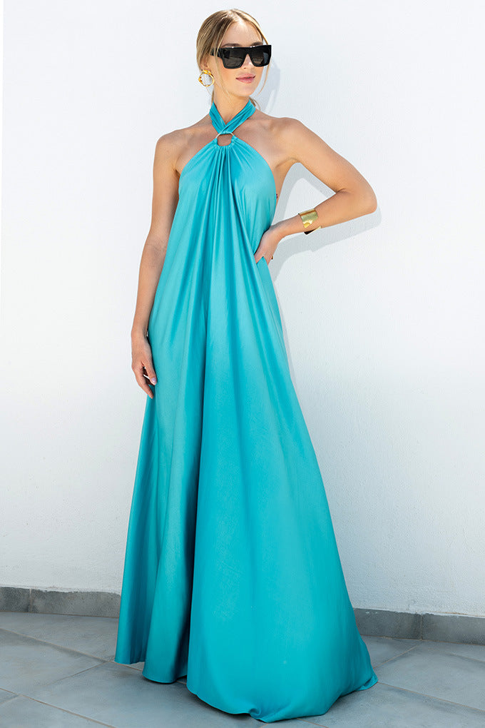 Satin Elegant Maxi long Dress: Backless Halter Neck