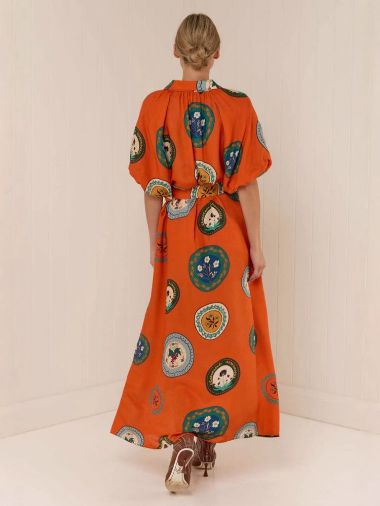 Shirt-Collar A-Line Maxi Dress