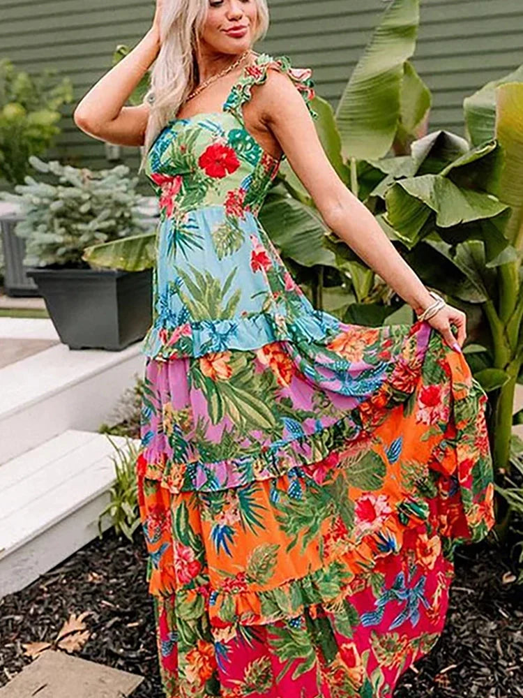 Vacation Print One Piece Swimsuit Set