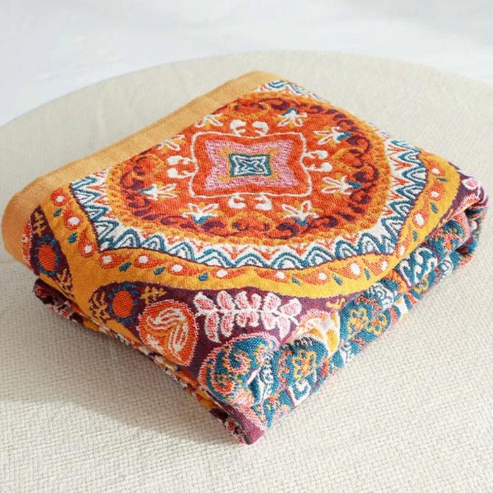 Cotton bathroom towel with colorful bohemian mandala design, soft and absorbent bath towel for daily use