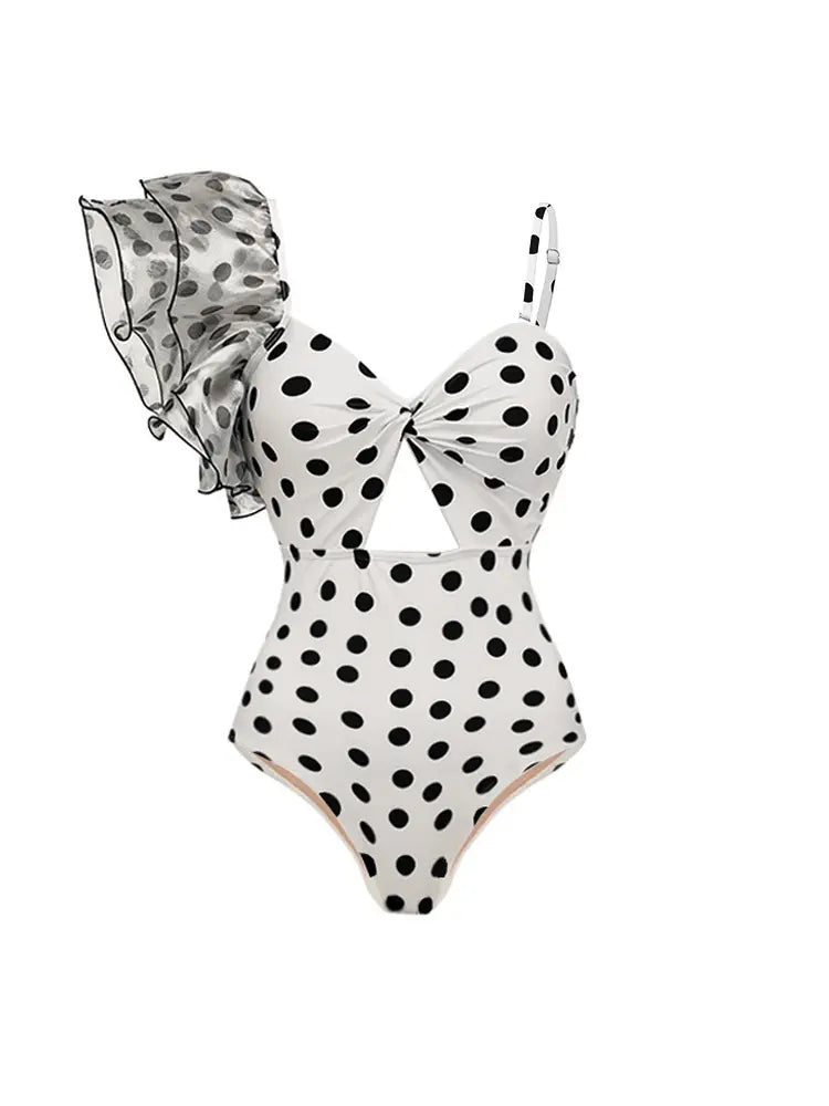 Polka Dot Ruffle Vintage Swimsuit Vacation Set