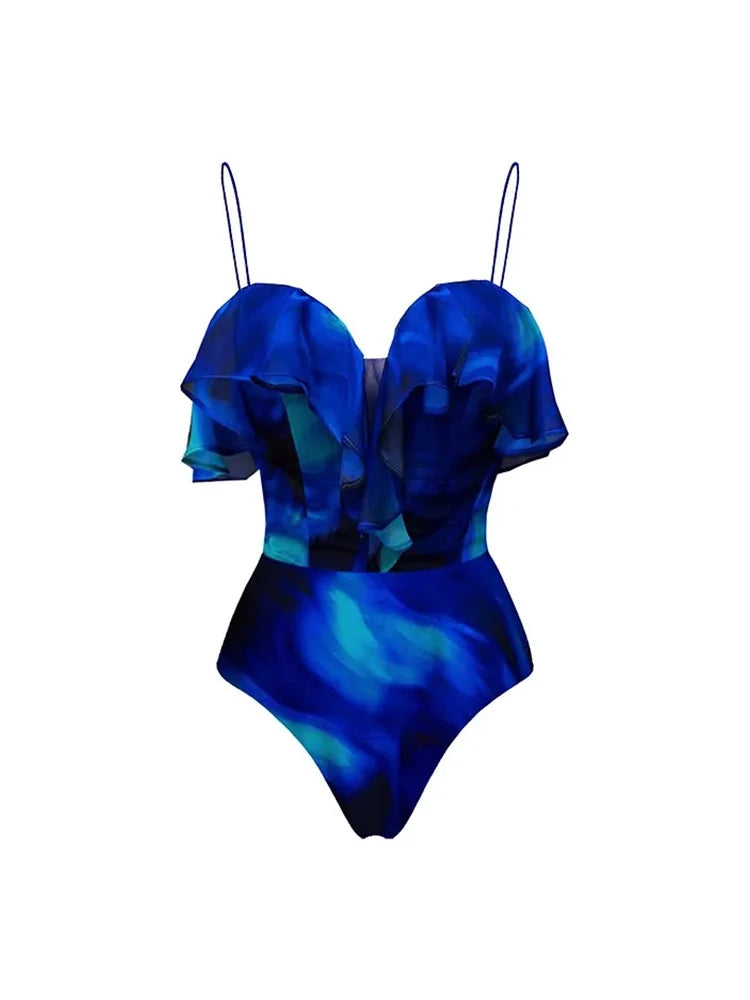 Ruffle One Piece Swimsuit Beach Vacation Set