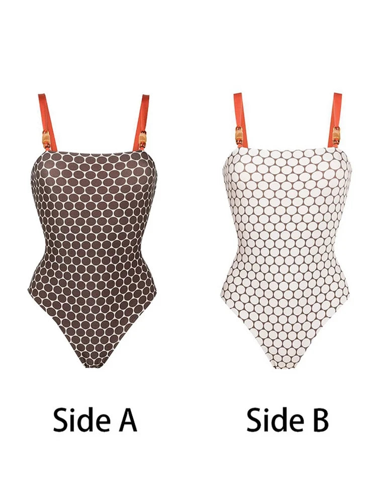 Luxury Reversible Swimsuit with Hermes-Inspired Print