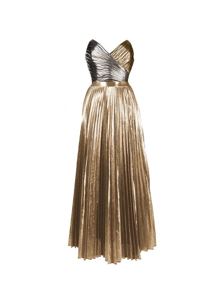 Cutout Gold Patchwork One-Piece Skirt Set