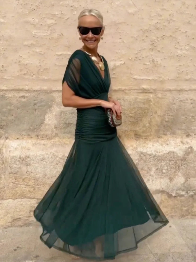 Elegant V-neck Fantasy Painted Floral Print Party Maxi Dress