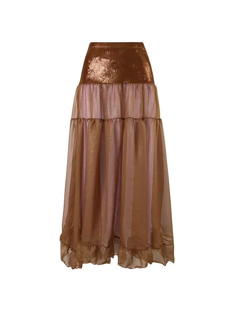 Ruched Tie Brown Glossy Bikini Set