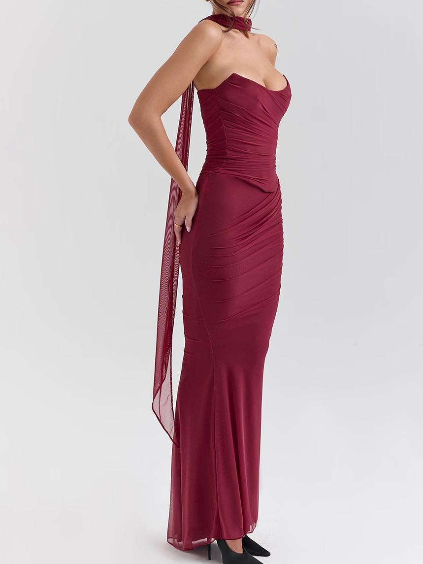 Purple Strapless Bodice and High Waist Skirt with Tie Set