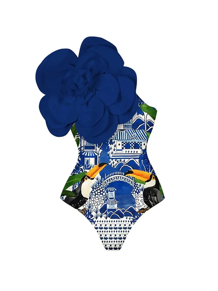 Blue 3D Floral Embellished Swimsuit