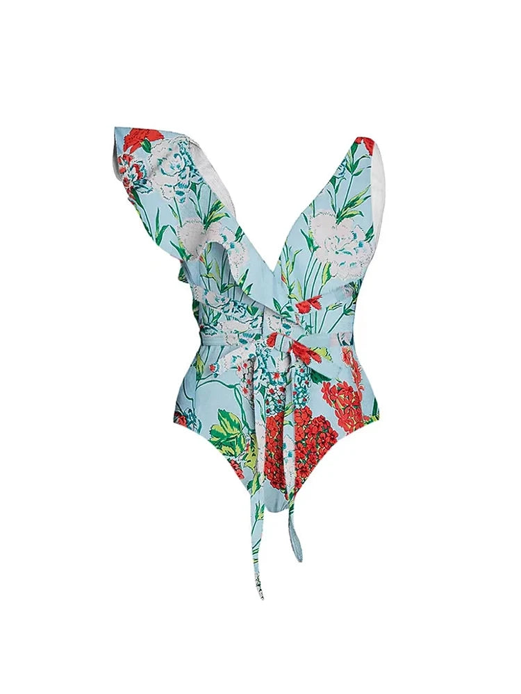 Lace Trim Tie-Up French Style Bikini Set