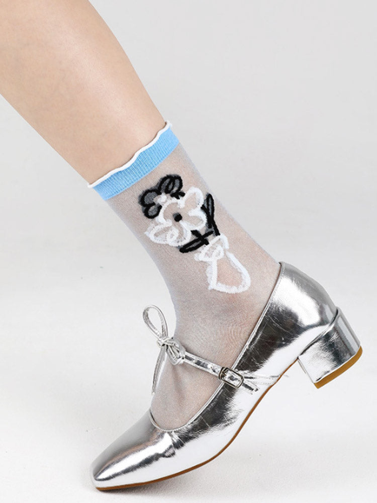 Adorable Printed Crystal Sheer Stockings