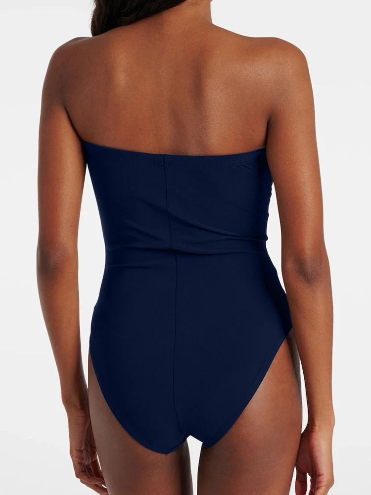 Blue 3D Floral Strapless Swimsuit