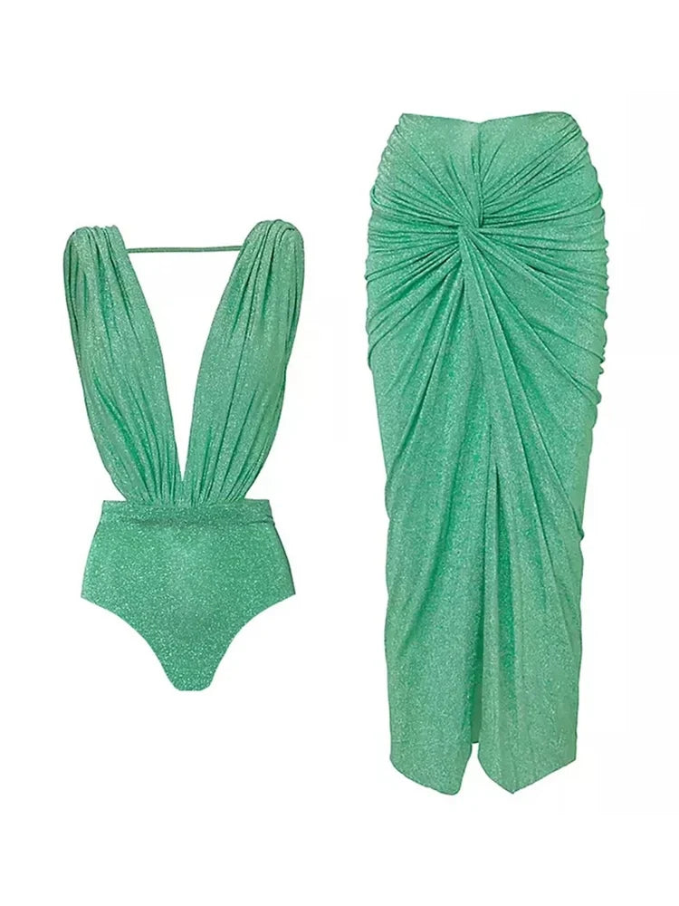 Sparkling Deep V Sexy Swimsuit Set