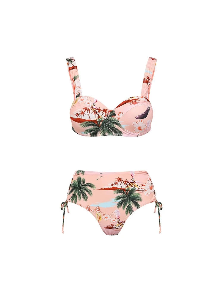 Palm Tree Print Vacation Bikini Set