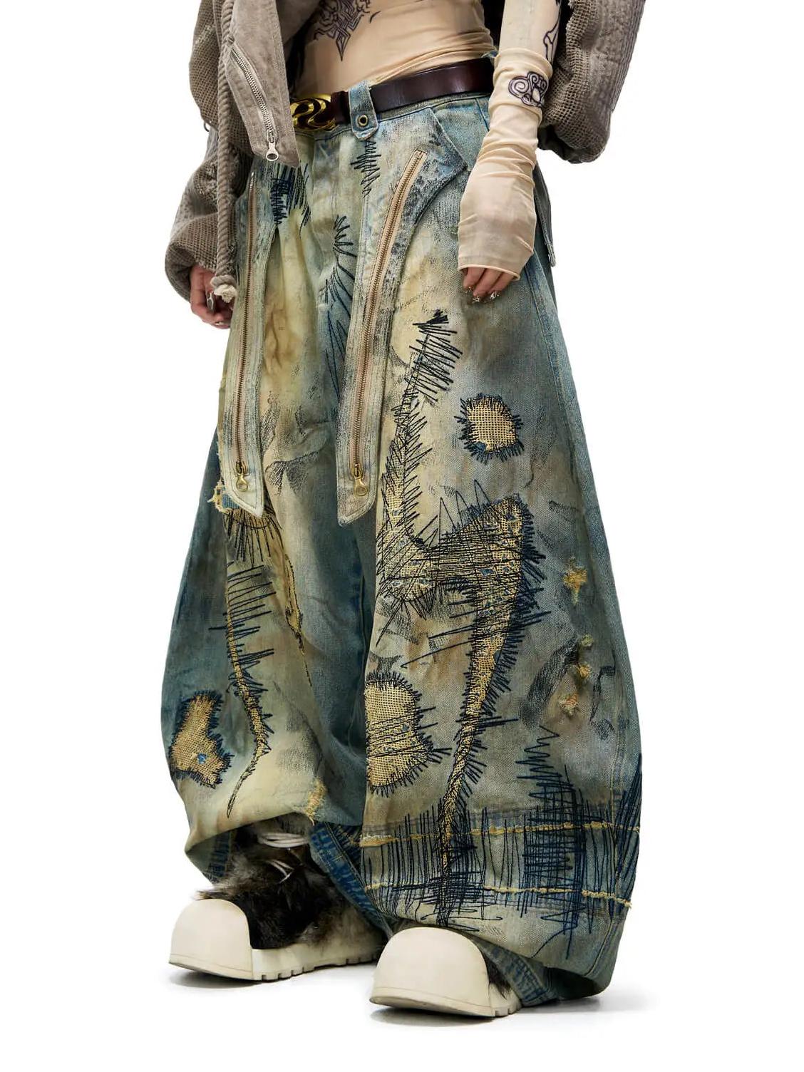 Plato-Dyed Embroidered Scimitar Jeans