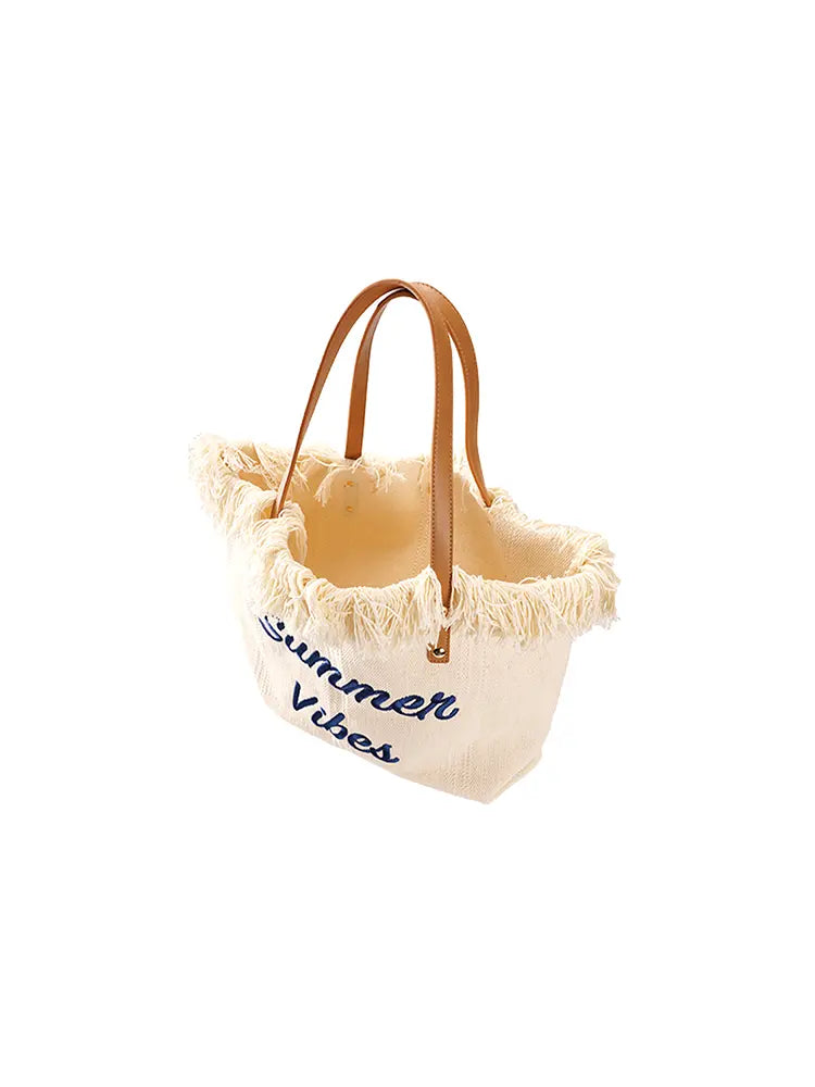 Colorblock Letter Fringe Large Tote Bag