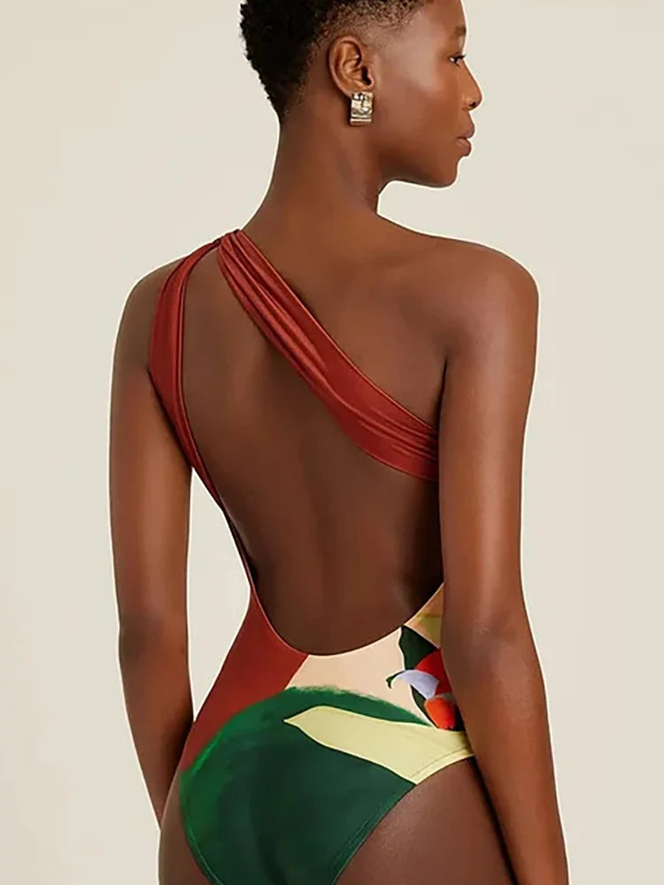 One Shoulder Holiday Floral Swimsuit Set