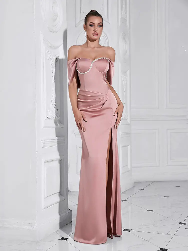 Elegant One-Shoulder Diamond-Detail Gown