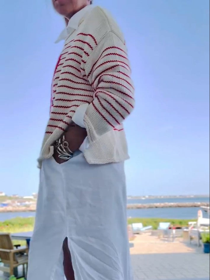 Cream & Red Striped Lobster Graphic Sweater