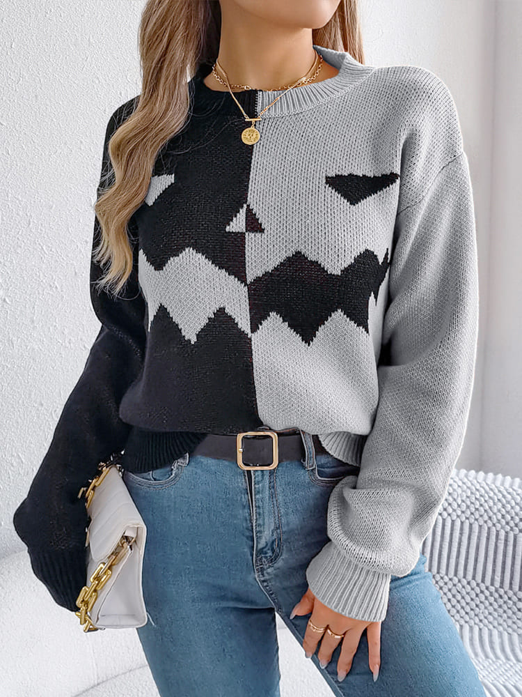 Ghost Pattern Long Sleeve Crew Neck Sweater
