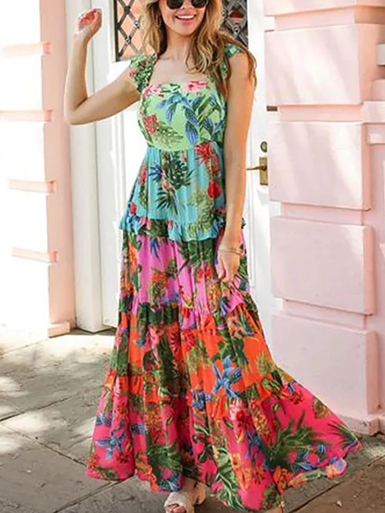 Vacation Print One Piece Swimsuit Set