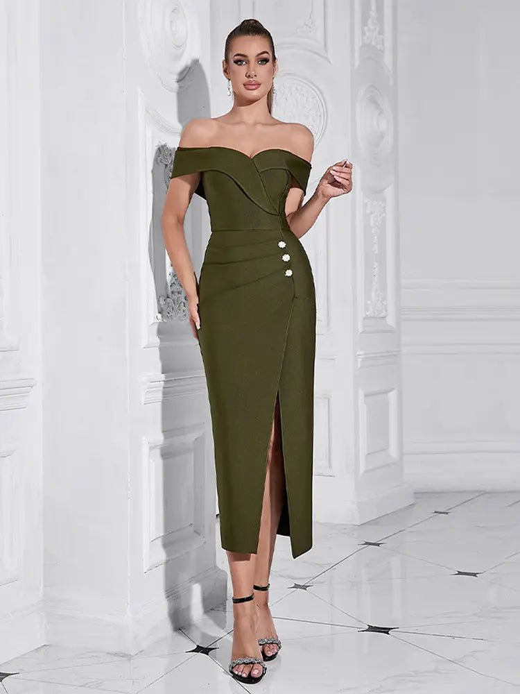 Strapless Slit Bandage Evening Dress